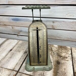 Vintage Postal Scale Metal 4lb Industrial Farmhouse Kitchen Decor Antique